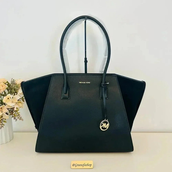 Michael Kors Purse and Wallet Avril Extra-Large Leather and Suede Tote Bag Black - Picture 2 of 12